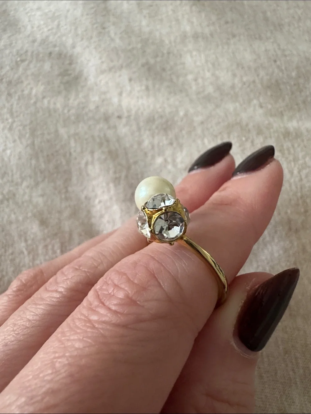 kate spade Gold Pearl and Crystal Statement Ring - White Pearl, Clear Crystal